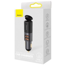 BASEUS 12V 120W, 2xUSB-A + 12V извод, Cigarette Lighter Expansion, тъмно сиво - CCBT-D0G