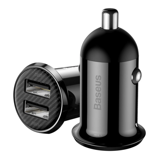BASEUS 12V 24W, 2xUSB-A, черен - CCALLP-01