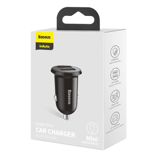 BASEUS 12V 24W, 2xUSB-A, черен - CCALLP-01