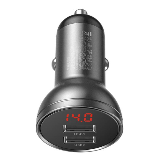 BASEUS 12V 24W, 2xUSB-A, сив - CCBX-0G