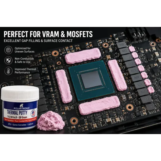 Thermal Putty 14.8 W/m·K Non-Conductive High-Performance Gap Filler (50g) за Laptop GPU / PS5 Xbox Series X/S / VRAM MOSFETs Coils (PolarTronix)