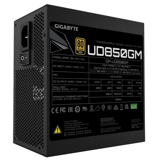 Захранващ блок Gigabyte UD850GM, 850W, 80+ GOLD, Modular