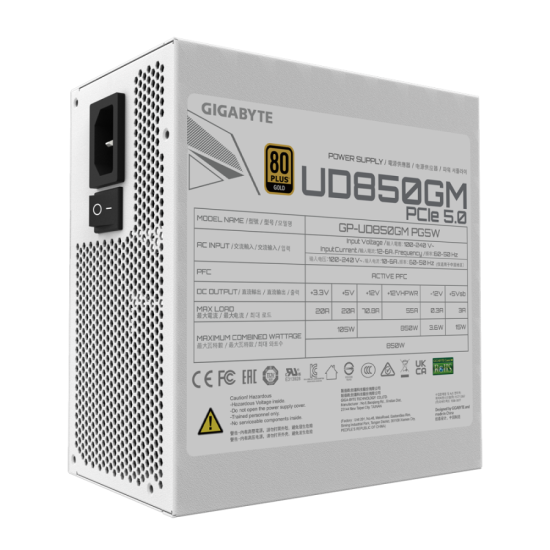 Захранващ блок Gigabyte UD850GM PG5W, 850W, 80+ GOLD, Modular, ATX 3.0, PCIe 5.0 Ready