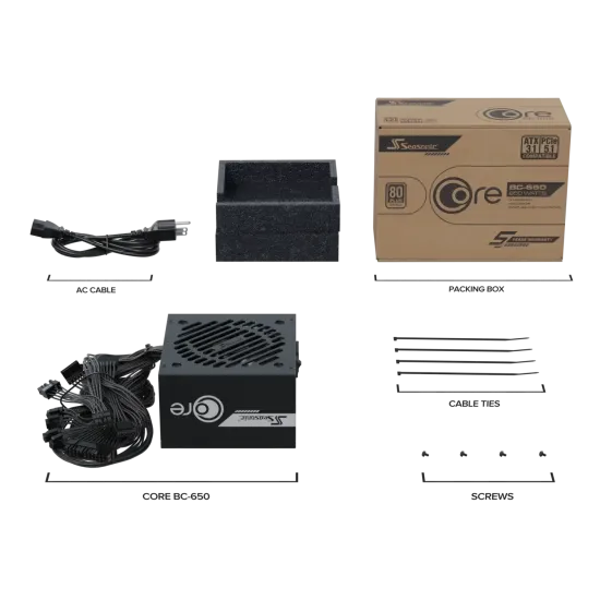 Захранващ блок Seasonic CORE BC 650W 80+ Bronze, ATX 3.1 Захранващ блок Seasonic CORE BC 650W 80+ Bronze, ATX 3.1