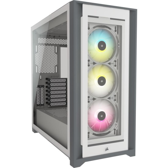 Кутия Corsair iCUE 5000X RGB Mid Tower, Tempered Glass, Бяла