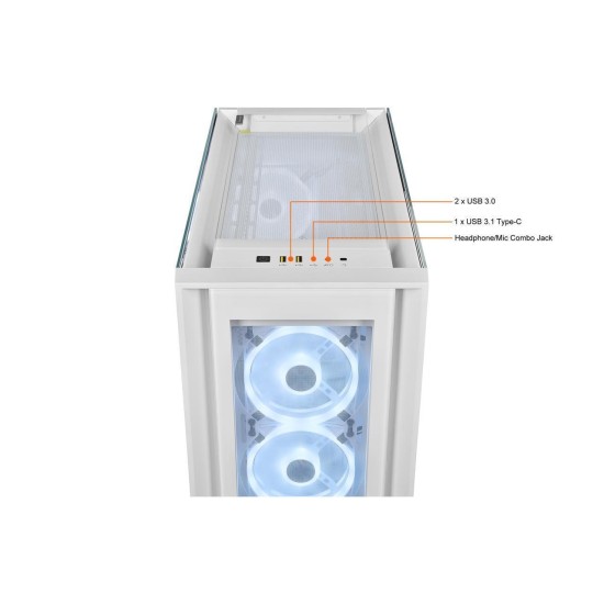 Кутия Corsair iCUE 5000X RGB QL Edition Mid Tower, Tempered Glass, Бяла