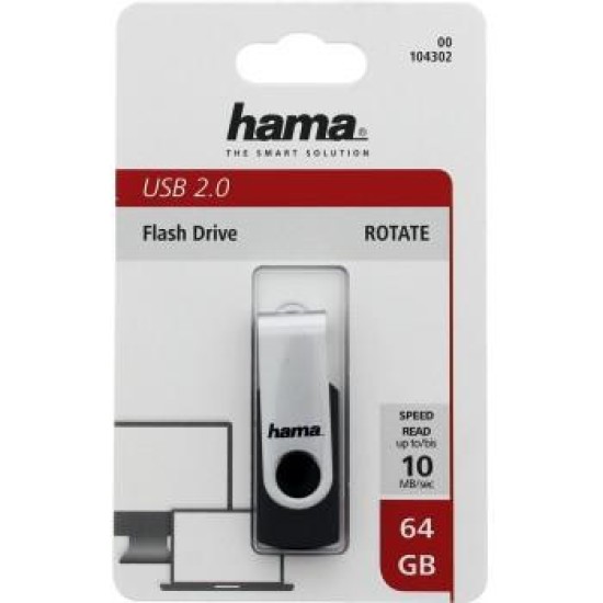 USB памет HAMA Rotate, 64GB, USB 2.0, 10 MB/s, Черен