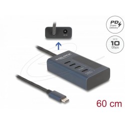 Delock USB Хъб, 4 порта, 10 Gbps, 3 x Data USB-C, 1 x PD 20W