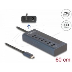 Delock USB Хъб, 7 порта, 10 Gbps, 6 x Data USB-C, 1 x PD 20W