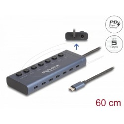 Delock USB Хъб, 7 x USB Type-C, 5 Gbps, 6 x Data USB-C, 1 x PD 20W