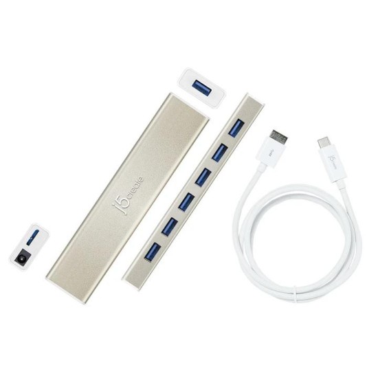 Хъб 7-портов J5 Create USB-C JCH377, USB 3.0, 1:7, Бял