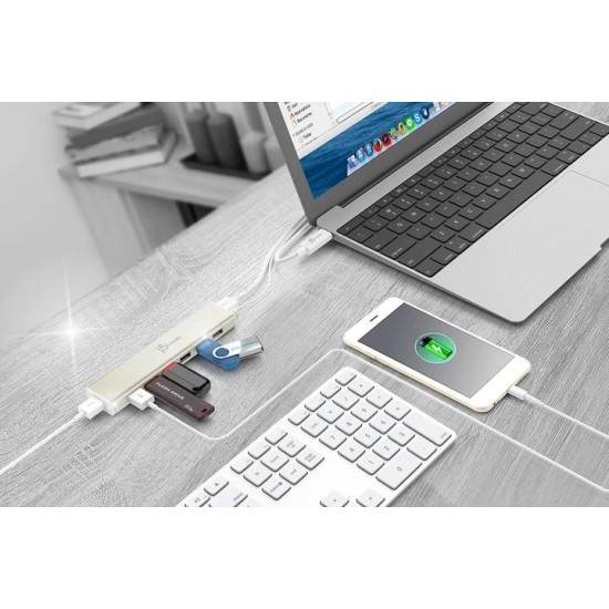 Хъб 7-портов J5 Create USB-C JCH377, USB 3.0, 1:7, Бял