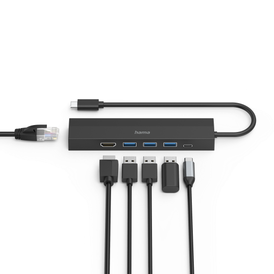 USB-C хъб HAMA, мултипорт, 6 порта, 3 x USB-A, USB-C, HDMI, LAN/Ethernet