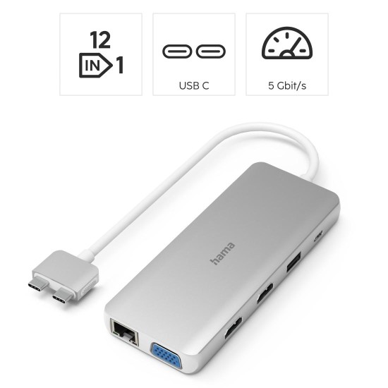 USB-C хъб Hama "Connect2Mac", Multiport за Apple MacBook Air & Pro, 12 порта