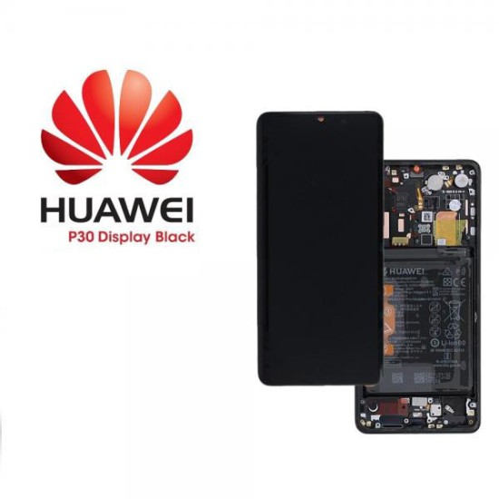 Дисплей за Huawei P30 (2019) / ELE-L29 / Тъч скрийн / Рамка / Батерия / Черен / Оригинал Service pack