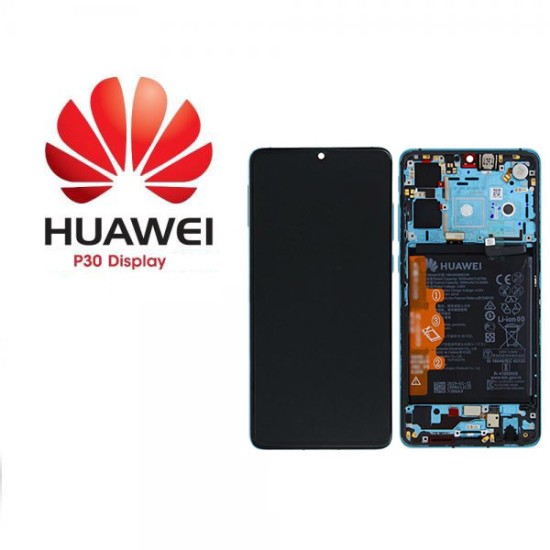 Дисплей за Huawei P30 (2019) / ELE-L29 / Тъч скрийн / Рамка / Батерия / Син / Оригинал Service pack