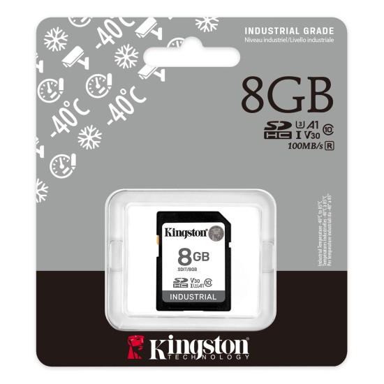 Карта памет Kingston 8GB SDHC Industrial C10, UHS-I, U3, V30, A1