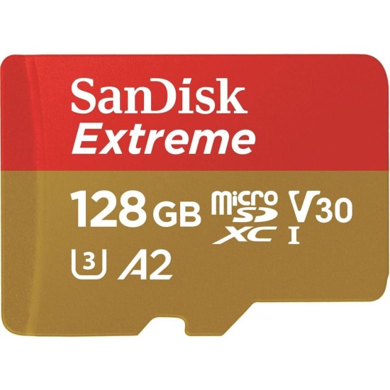 Карта памет SANDISK Extreme microSDXC, 128GB, За Dash Cameras и Drones, SD Adapter