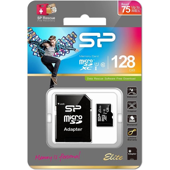 Карта памет Silicon Power Elite, 128GB, Micro SDHC/SDXC, UHS-I, SD Adapter