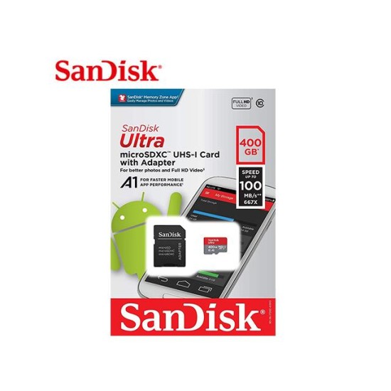 SanDisk Карта памет Ultra microSDXC,400GB + SD Adapter + 98MB/s Class 10 UHS-I A1