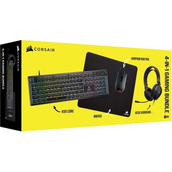 CORSAIR Геймърски бъндъл 4 в 1 - K55 CORE / HARPOON RGB PRO / HS35 Surround v2 / MM100
