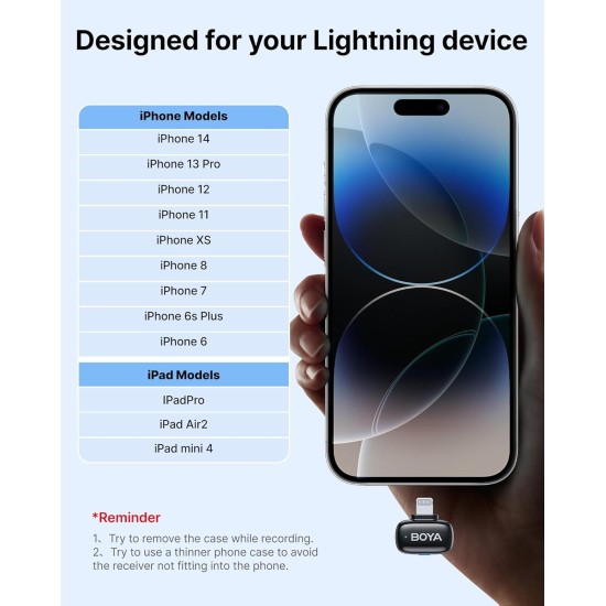 Безжична микрофонна система BOYA Mini 2-03 с Lightning Безжична микрофонна система BOYA Mini 2-03 с Lightning