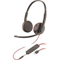 Слушалки с микрофон Poly Blackwire 3225 Stereo USB-C Headset+3.5mm Plug + USB-C/A Adapter