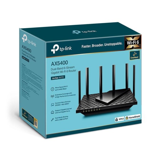 Безжичен рутер TP-Link Archer AX72, AX5400, 2.4/5 GHz, 574 - 4804 Mbps, Gigabit