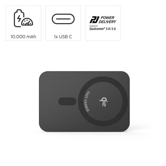 HAMA Безжична външна батерия Qi2, 10000mAh, индуктивно зареждане, антрацит HAMA Безжична външна батерия Qi2, 10000mAh, индуктивно зареждане, антрацит