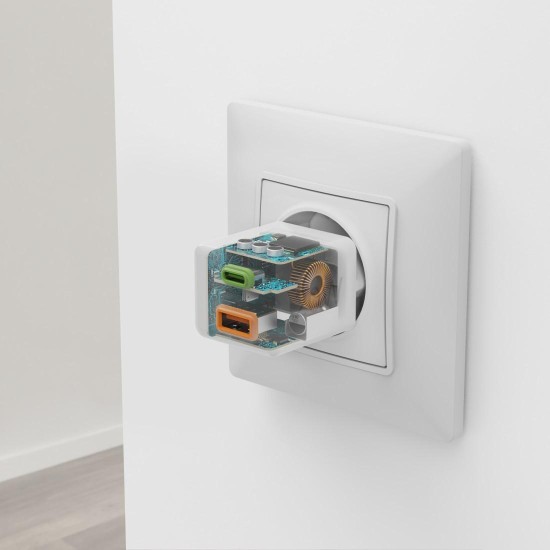 HAMA Бързо мини Gan зарядно, 30 W, 1x USB-C, 1x USB-A, PD, бял