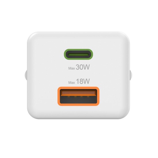 HAMA Бързо мини зарядно, 30 W, 1x USB-C, 1x USB-A, PD, бял HAMA Бързо мини зарядно, 30 W, 1x USB-C, 1x USB-A, PD, бял