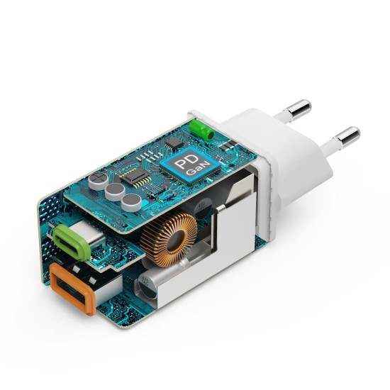 HAMA Бързо мини зарядно, 45 W, 1x USB-C - 1x USB-A, PD, бяло HAMA Бързо мини зарядно, 45 W, 1x USB-C - 1x USB-A, PD, бяло