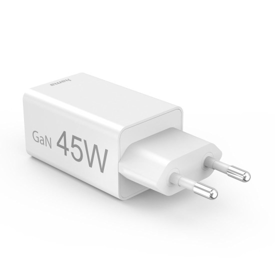 HAMA Бързо мини зарядно, 45 W, 1x USB-C - 1x USB-A, PD, бяло HAMA Бързо мини зарядно, 45 W, 1x USB-C - 1x USB-A, PD, бяло