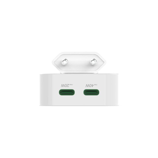 HAMA Бързо мини зарядно GaN, 2 x USB-C, PD, 40 W, сгъващ се адаптер, бял