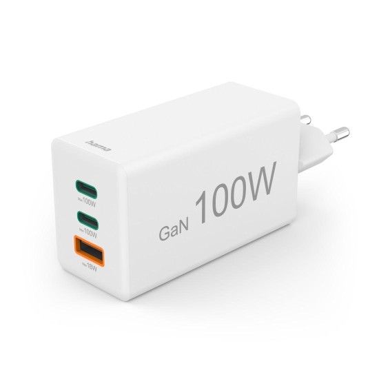 HAMA Бързо зарядно 220V, 100 W GaN, 2x USB-C PD, 1x USB-A QC