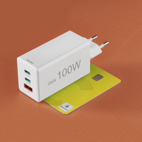 HAMA Бързо зарядно 220V, 100 W GaN, 2x USB-C PD, 1x USB-A QC