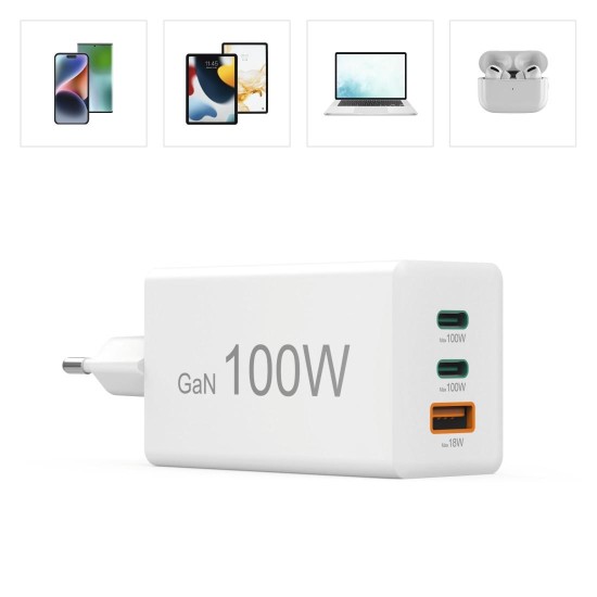 HAMA Бързо зарядно 220V, 100 W GaN, 2x USB-C PD, 1x USB-A QC