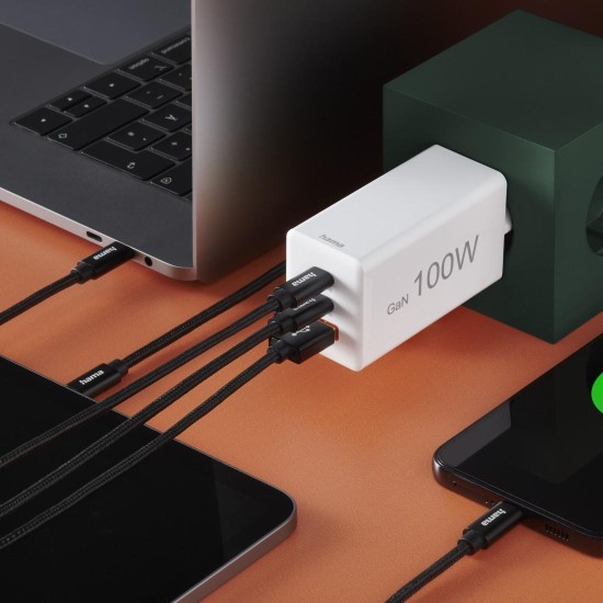 HAMA Бързо зарядно 220V, 100 W GaN, 2x USB-C PD, 1x USB-A QC HAMA Бързо зарядно 220V, 100 W GaN, 2x USB-C PD, 1x USB-A QC