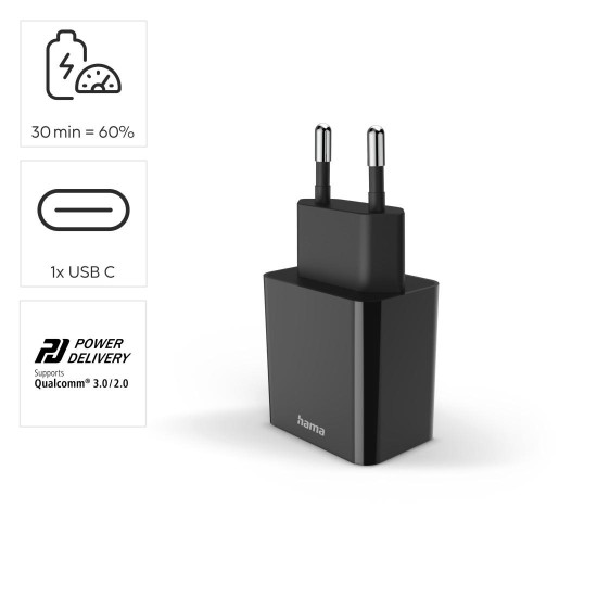 HAMA Бързо зарядно, USB-C, PD, 20 W, черно HAMA Бързо зарядно, USB-C, PD, 20 W, черно