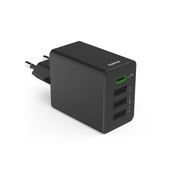 HAMA Мини Зарядно 220V 35 W, 1x USB-C PD, 3x USB-A, Черно