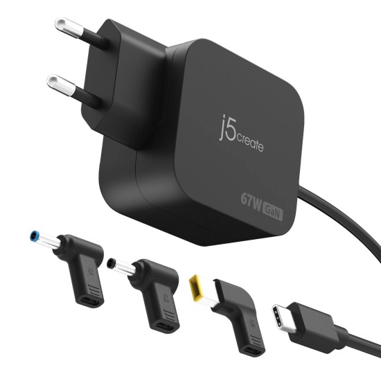 j5create Зарядно 67W GaN PD USB-C® Mini Charger с 4.5 mm 3 вида DC конвертора