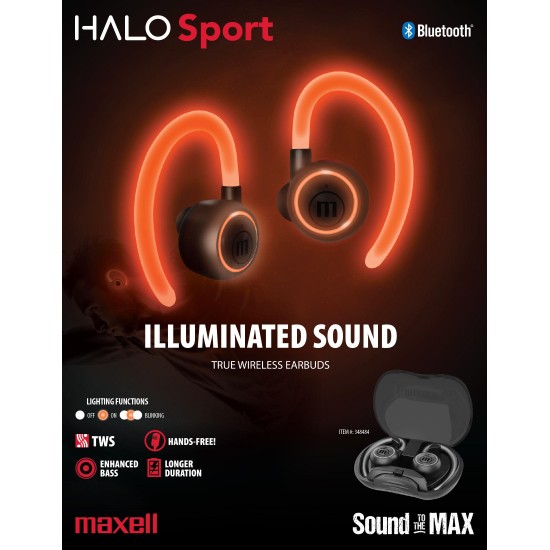 Блутут слушалки-тапи MAXELL HALO SPORT, Bluetooth 5.0, Черни