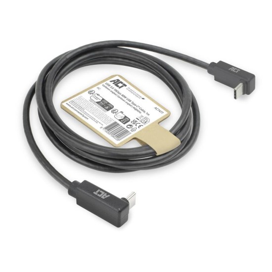 ACT Кабел USB-C 10Gbps, 60W, 1м, конектори на 90° up/down angled ACT Кабел USB-C 10Gbps, 60W, 1м, конектори на 90° up/down angled