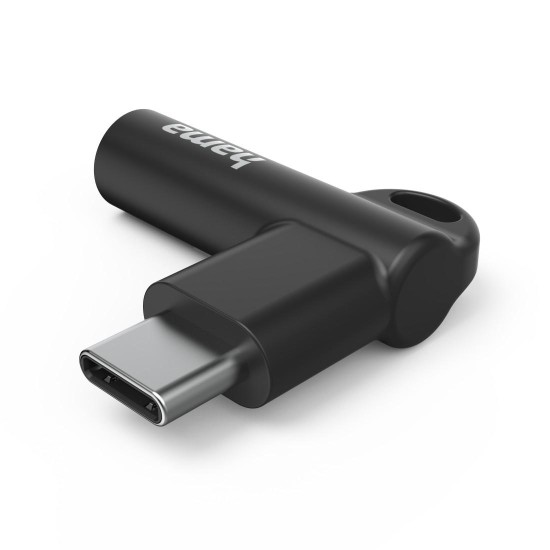 Адаптер Hama, USB-C – 3,5 mm жак, Aux, 90°, черен