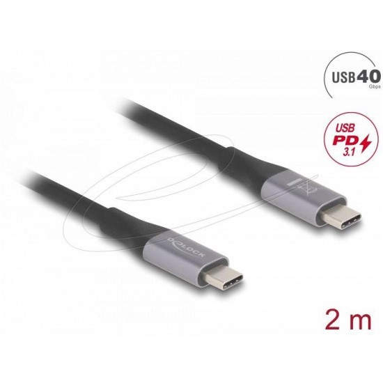 Delock Кабел E-Marker, USB-C, 240W, 2 m, сив