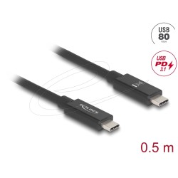 Delock Кабел E-Marker USB-C, 80 Gbps, 16K 60 Hz, PD 3.1 240 W, 0.5 m, черен