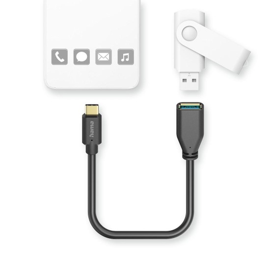 HAMA Адаптер OTG  USB-C мъжко - USB-A женско, 0.15m, черен