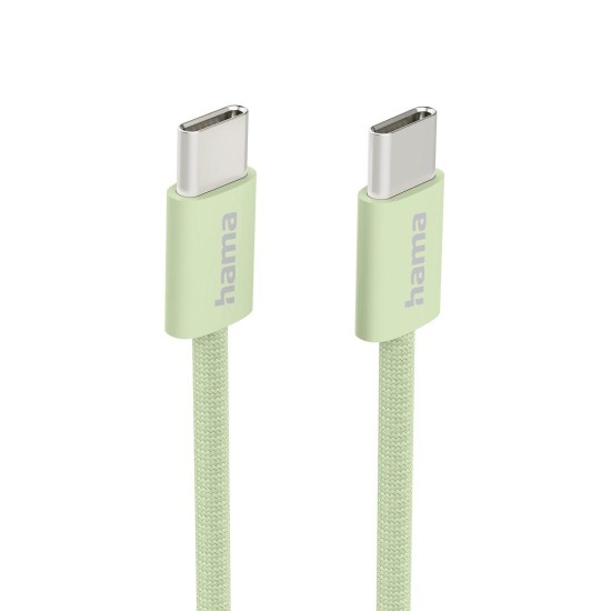 HAMA Кабел за зареждане "Fabric", USB-C - USB-C, 1 m, Nylon, зелен