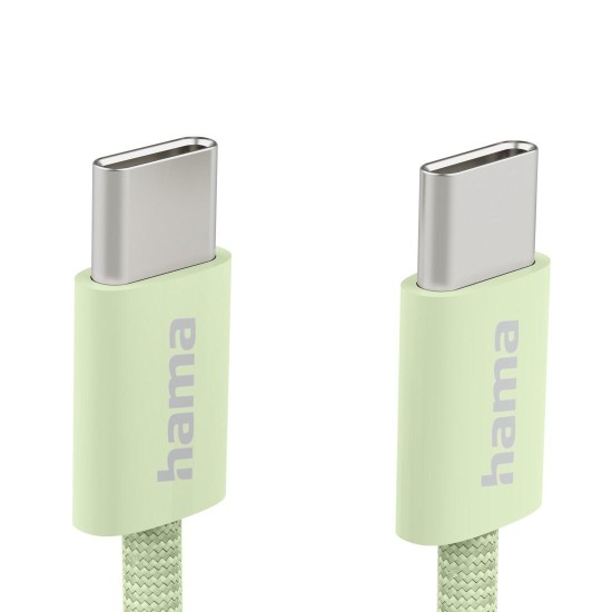 HAMA Кабел за зареждане "Fabric", USB-C - USB-C, 1 m, Nylon, зелен