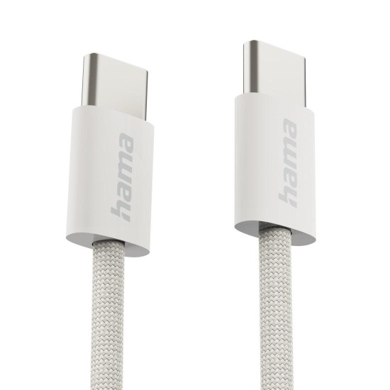 HAMA Кабел за зареждане "Fabric", USB-C - USB-C, 1 m, Nylon, сив